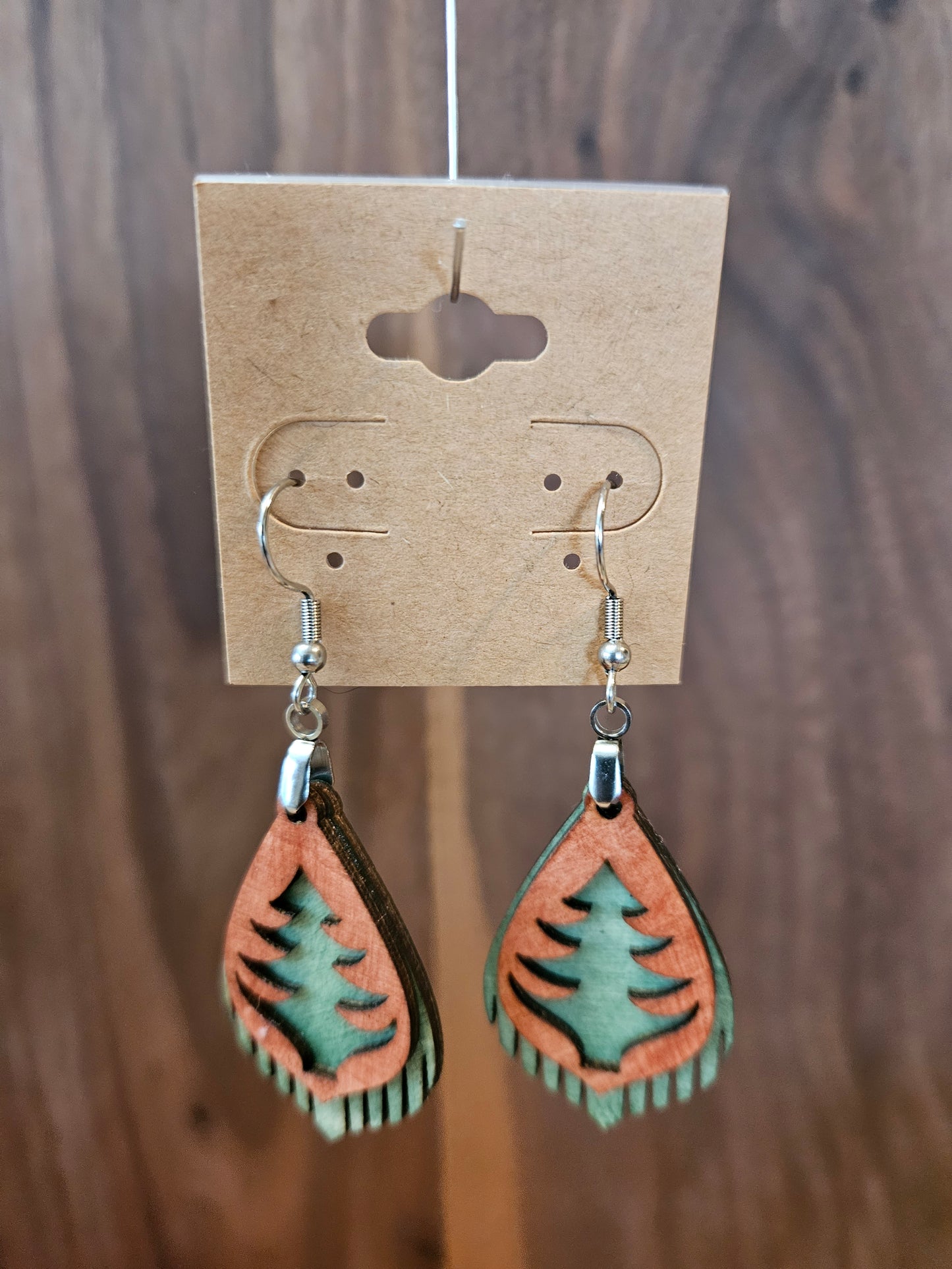 Christmas Tree Earrings red on green